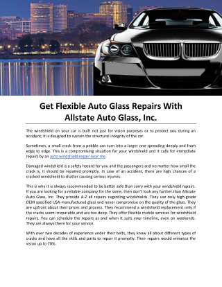 Get Flexible Auto Glass Repairs With Allstate Auto Glass Inc