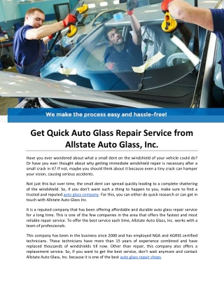Get Quick Auto Glass Repair Service from Allstate Auto Glass  Inc PDF