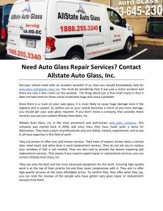 Need Auto Glass Repair Services Contact Allstate Auto Glass Inc PDF