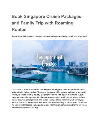 Book Singapore Cruise Packages and Family Trip with Roaming Routes
