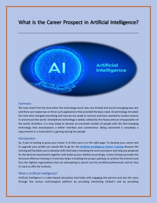 What Is the Career Prospect in Artificial Intelligence