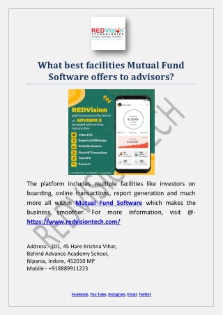 What best facilities Mutual Fund Software offers to advisors