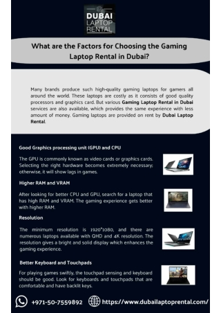 What are the Factors for Choosing the Gaming Laptop Rental in Dubai?