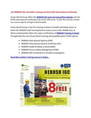 Join NEBOSH IGC virtual live training and Get 8 HSE International certificates