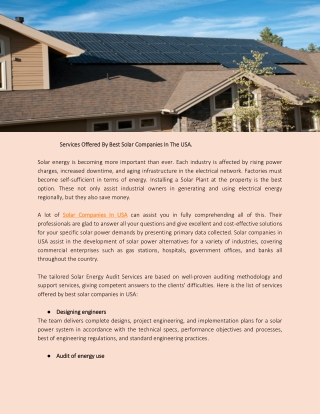 Services Offered By Best Solar Companies In The USA.