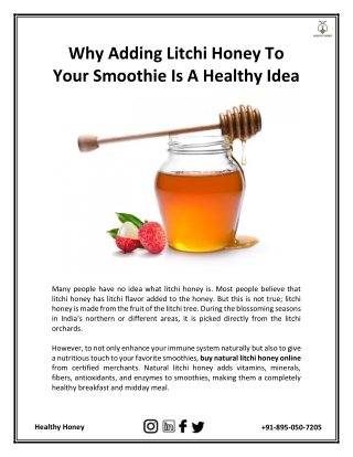 Why Adding Litchi Honey To Your Smoothie Is A Healthy Idea