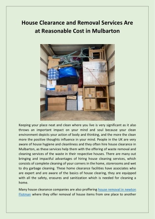 House Clearance and Removal Services Are at Reasonable Cost in Mulbarton