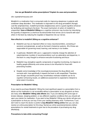 Can we get Modafinil online prescriptions- Explain its uses and precautions-- (1)