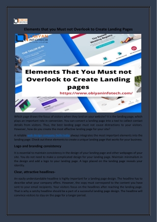 Elements that you must not overlook to create landing pages