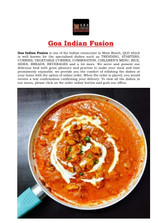 5% Off - Goa Indian Fusion Menu - Main Beach Takeaway, QLD