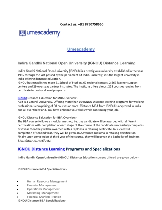 Ignou distance learning information