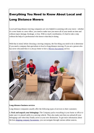 Everything You Need to Know About Local and Long Distance Movers