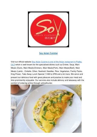 5% Off - Soy Asian Cuisine Takeaway Menu Pialba, QLD