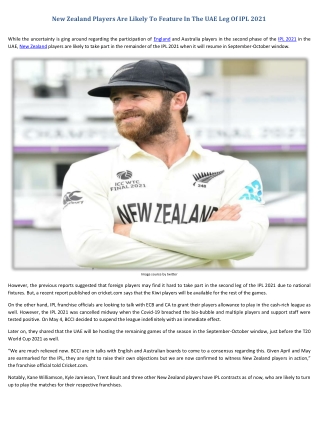 New Zealand Players Are Likely To Feature In The UAE Leg Of IPL 2021