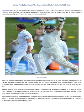 Sachin Tendulkar Shares The Reason Behind India Defeat in WTC Final