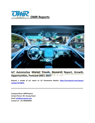 IoT Automotive Market Size, Share, Impressive Industry Growth, Report 2027