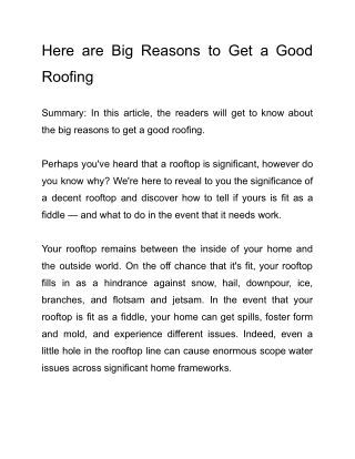 Here are Big Reasons to Get a Good Roofing.docx