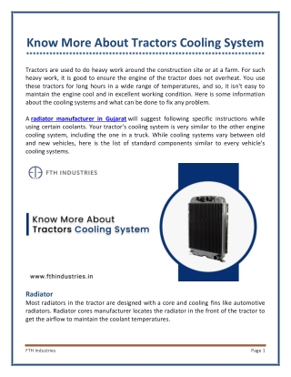 Every Thing You Should Know About Tractor Cooling System