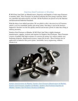 Stainless Steel Fasteners in Mumbai