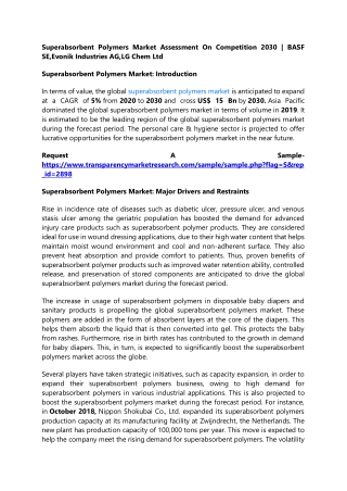 Superabsorbent Polymers Market Assessment On Competition 2030 | BASF SE,Evonik I