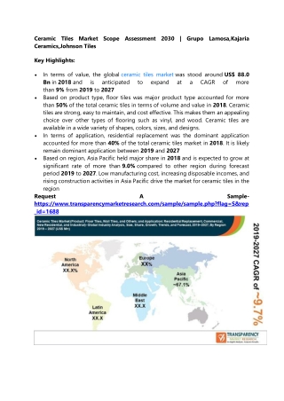 Ceramic Tiles Market Scope Assessment 2030 | Grupo Lamosa,Kajaria Ceramics,Johns