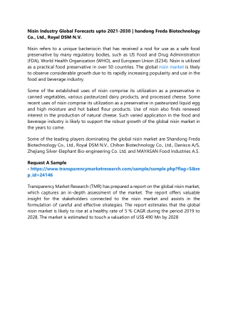 Nisin Industry Global Forecasts upto 2021-2030 | handong Freda Biotechnology Co.