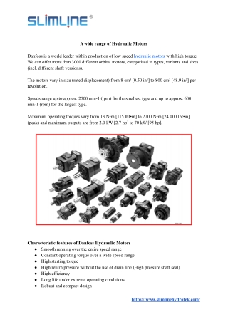 A wide range of Hydraulic Motors | Danfoss Hydraulic Motors | Slimline Hydrotek