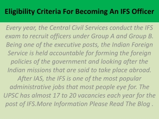 Eligibility Criteria For Becoming An IFS Officer