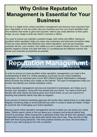 Why Online Reputation Management is Essential for Your Business