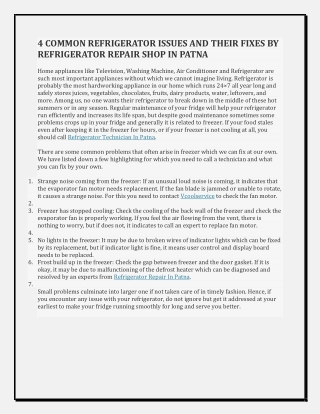 4 COMMON REFRIGERATOR ISSUES AND THEIR FIXES BY REFRIGERATOR REPAIR SHOP IN PATNA (1)