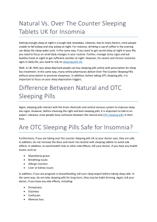 Natural Vs. Over The Counter Sleeping Tablets UK for Insomnia