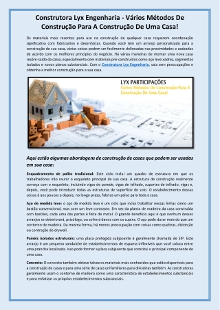 Construtora Lyx Engenharia - Vários Métodos De Construção Para A Construção De Uma Casa