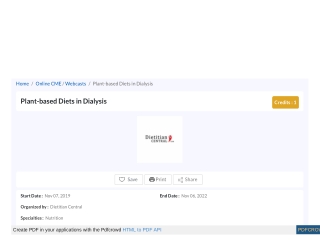 Plant-based Diets in Dialysis, Online CME Course