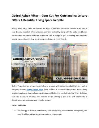 Godrej Ashok Vihar - Gem Cut For Outstanding Leisure Offers A Beautiful Living Space In Delhi