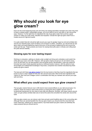 Why should you look for eye glow cream