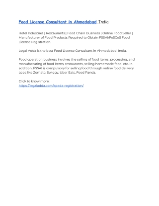 Food License Consultant in Ahmedabad, India