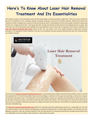 Here’s To Know About Laser Hair Removal Treatment And Its Essentialities