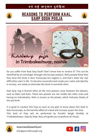 Reasons to Perform Kaal Sarp Dosh Pooja
