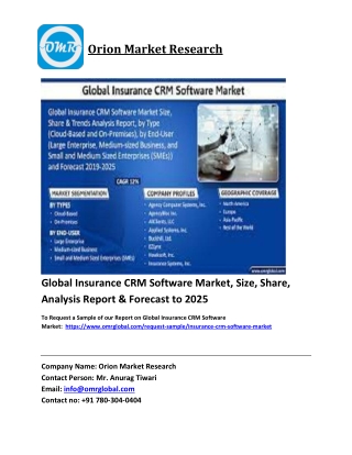 Global Insurance CRM Software Market Trends, Size, Competitive Analysis and Fore