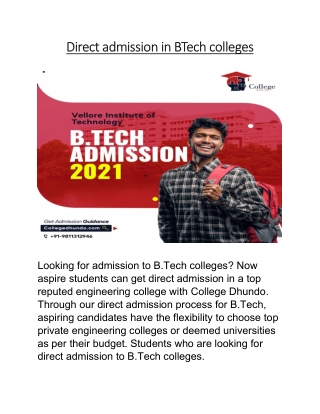 Direct admission in BTech colleges
