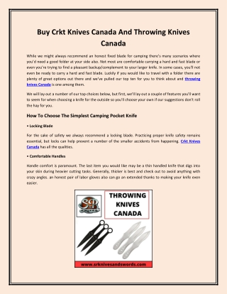 Buy Crkt Knives Canada And Throwing Knives Canada