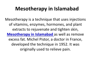Mesotherapy in Islamabad