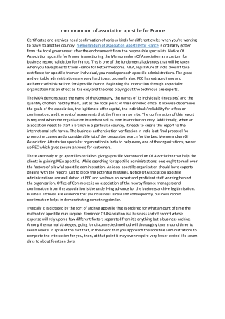 memorandum of association apostille for France