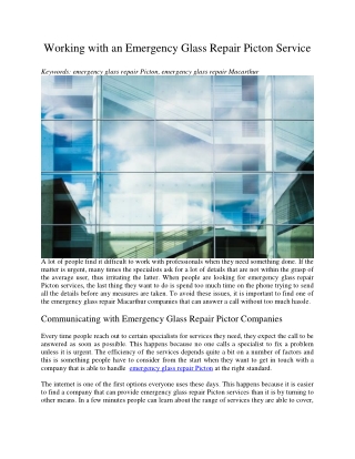 Working with an Emergency Glass Repair Picton Service