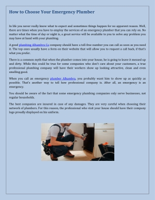 How to Choose Your Emergency Plumber