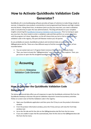 How to Activate QuickBooks Validation Code Generator