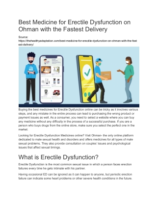 Best Medicine for Erectile Dysfunction on Ohman with the Fastest Delivery