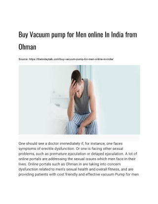 Buy Vacuum pump for Men online In India from Ohman