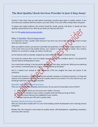 The Best Quality Check Services Provider Is Just A Step Away!