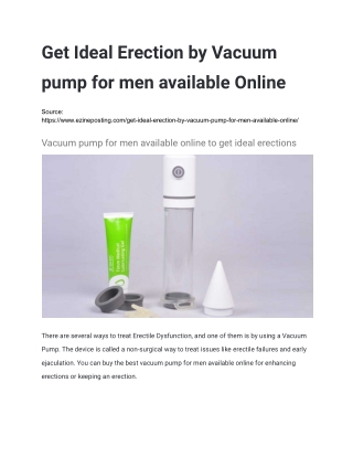 Get Ideal Erection by Vacuum pump for men available Online